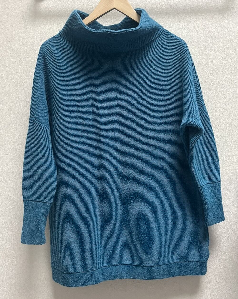 Free People Women’s XS Teal Blue Oversized Mock Neck Ribbed Sweater Tunic